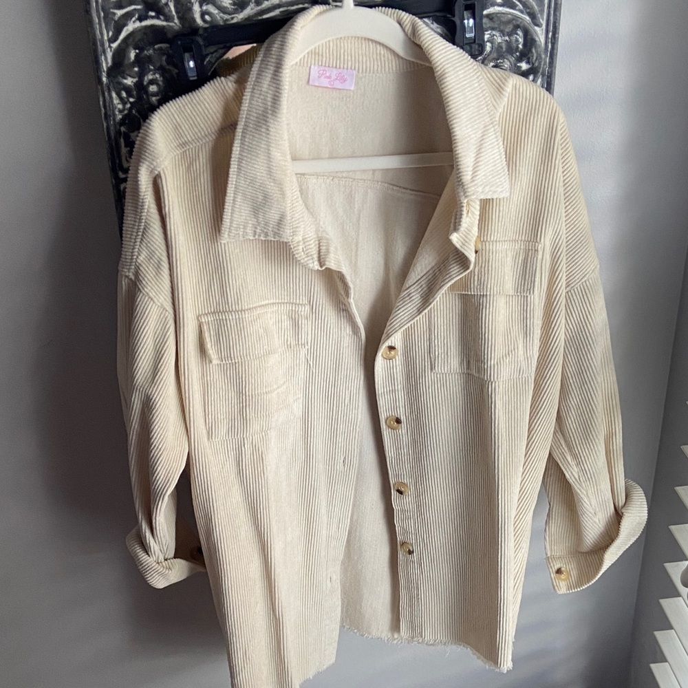 Pink Lily Cream Corduroy Button Down
